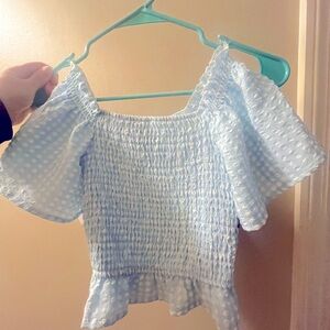 CUTE blue and white checkered girls top